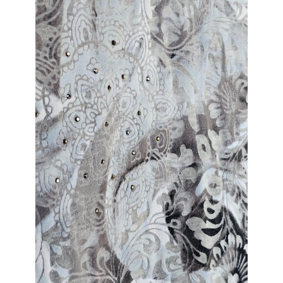 ALK Women's M Calvin Klein Sheer Rose Themed Studded SS V-Neck tee T-Shirt Top - Picture 3 of 6